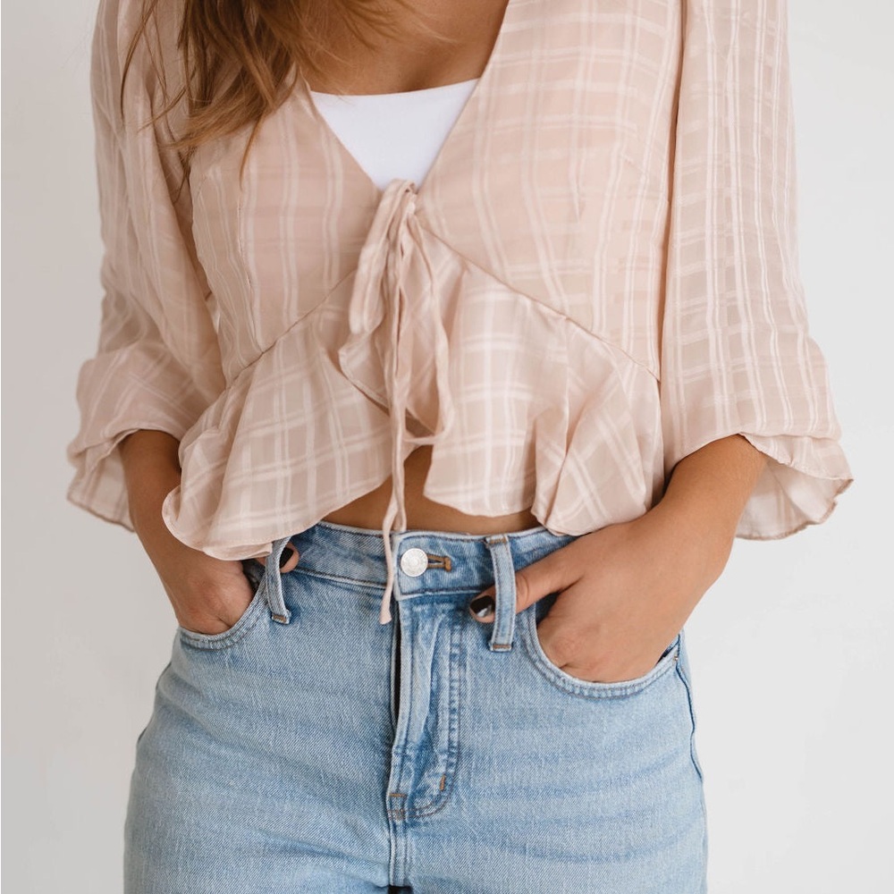 Elegant Plaid Blouse with Ruffle Details